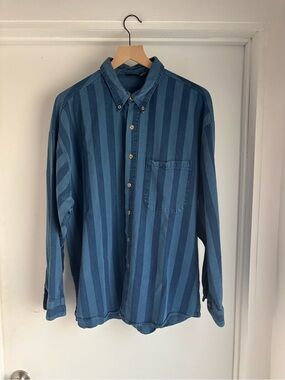 Bon Homme Vintage 90s Made in USA Men's Blue Striped Button-Down Shirt